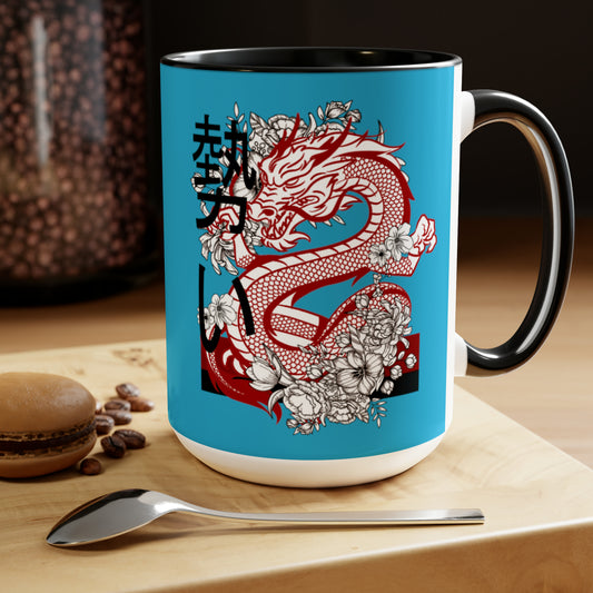 Two-Tone Coffee Mugs, 15oz: Dragons Turquoise