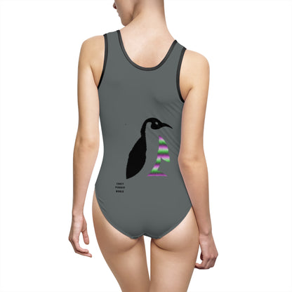 Women's Classic One-Piece Swimsuit: Lost Remember Honor Dark Grey