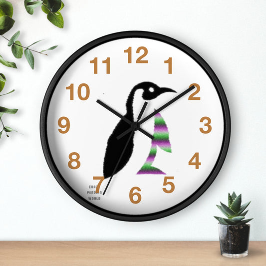 Wall clock: Crazy Penguin World Logo Lite Brown