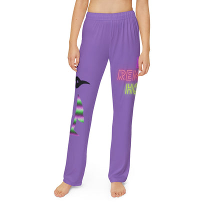 Kids Pajama Pants: Crazy Penguin World Logo Lite Purple