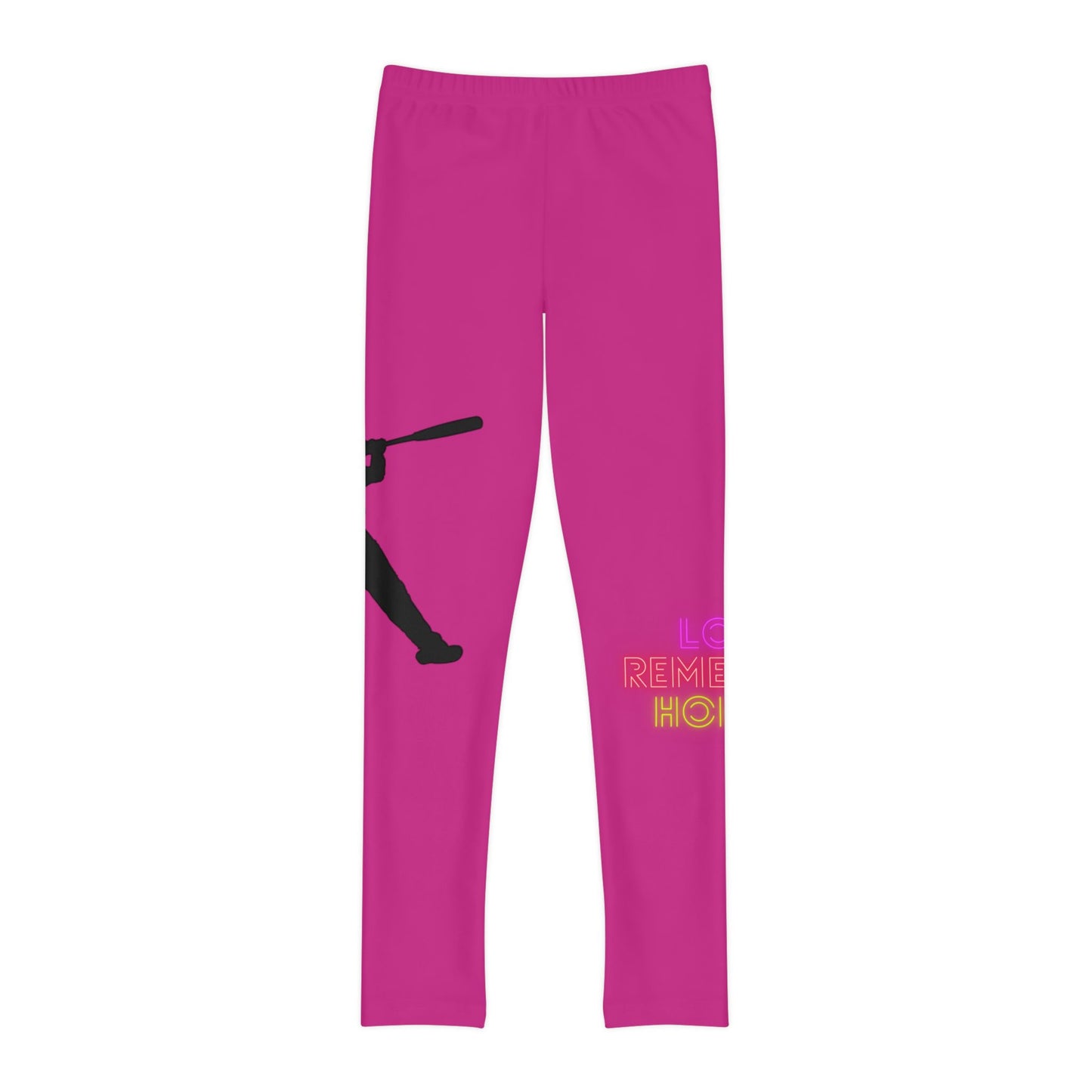 Youth Full-Length Leggings: Baseball Pink