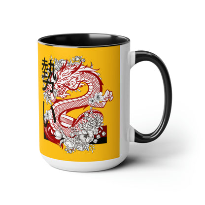 Two-Tone Coffee Mugs, 15oz: Dragons Yellow