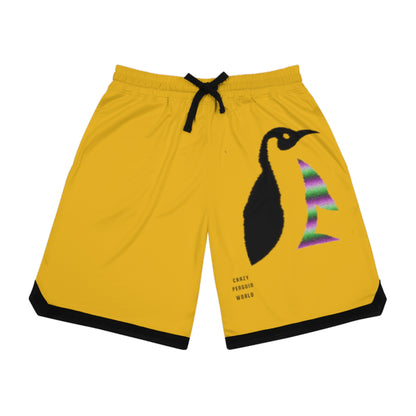 Basketball Rib Shorts: Crazy Penguin World Logo Yellow