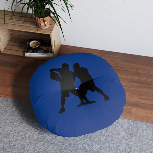 Tufted Floor Pillow, Round: Basketball Dark Blue