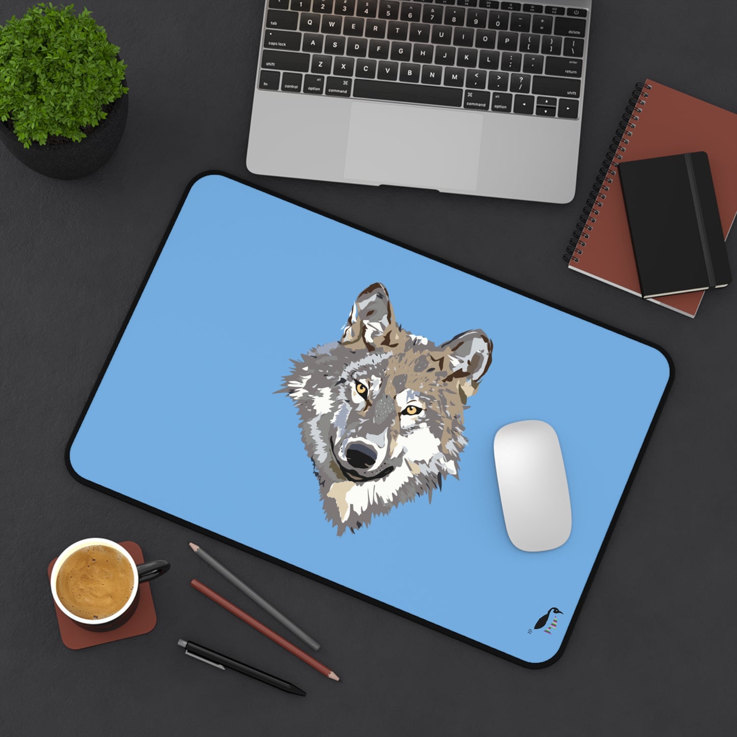 Desk Mat: Wolves Lite Blue