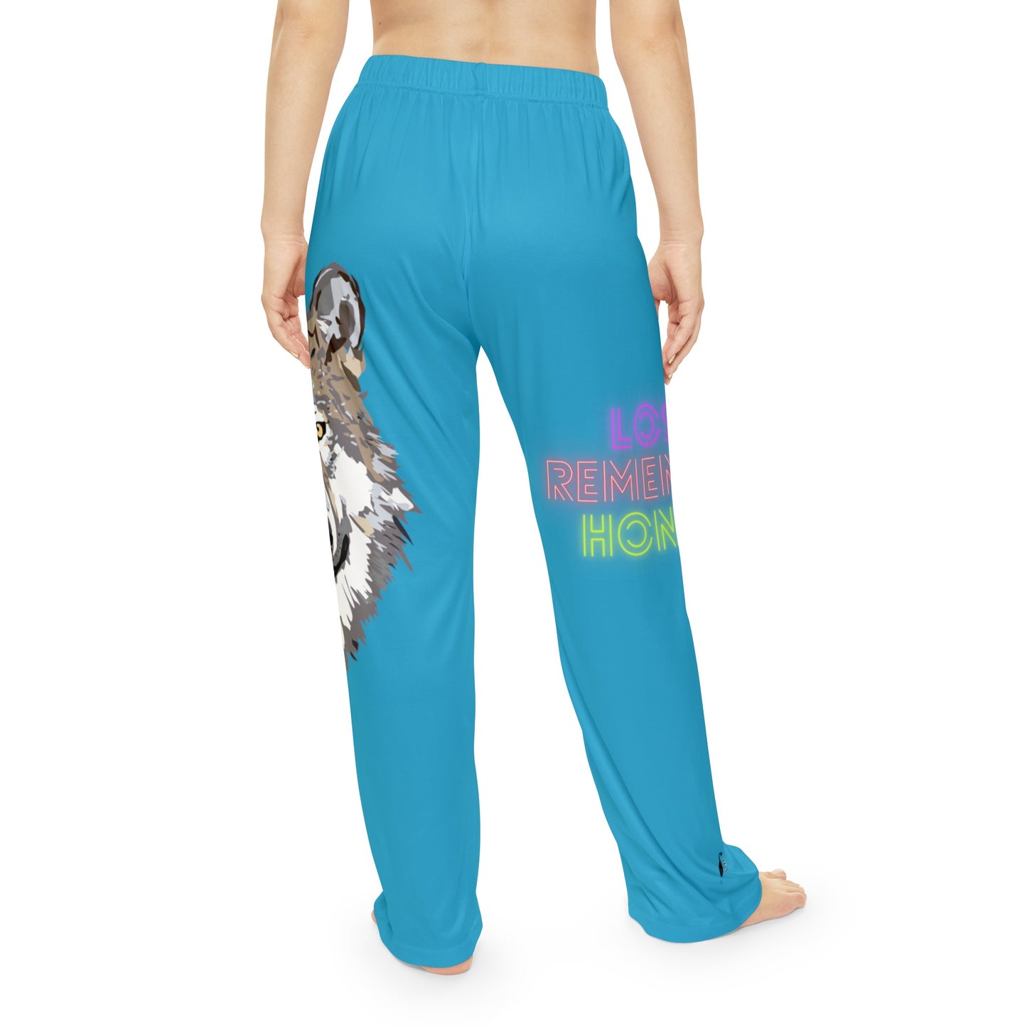 Pambabaeng Pajama Pants: Wolves Turquoise 