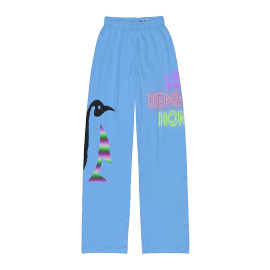 Kids Pajama Pants: Crazy Penguin World Logo Lite Blue