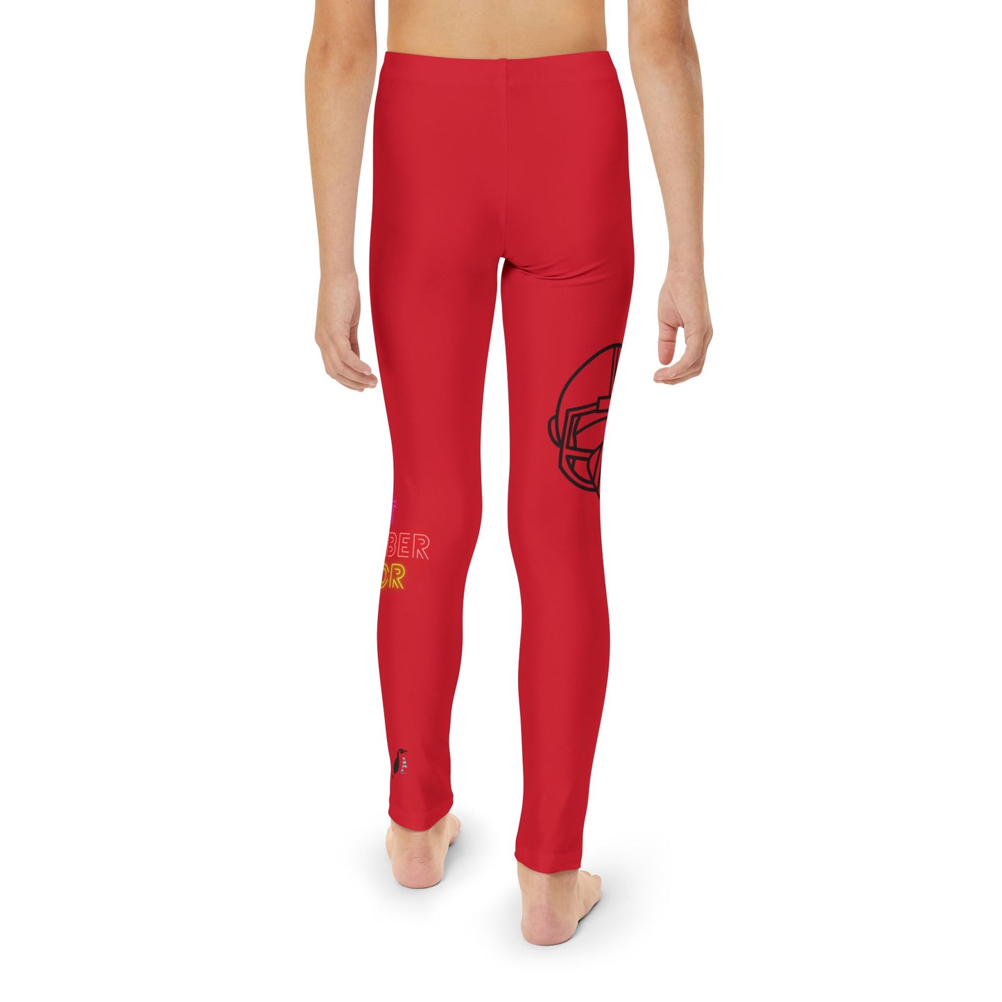 Youth Full-Length Leggings: Football Dark Red