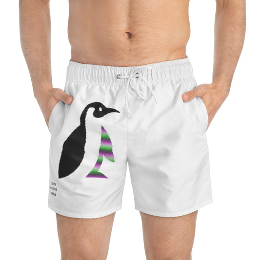 Swim Trunks: Crazy Penguin World Logo White