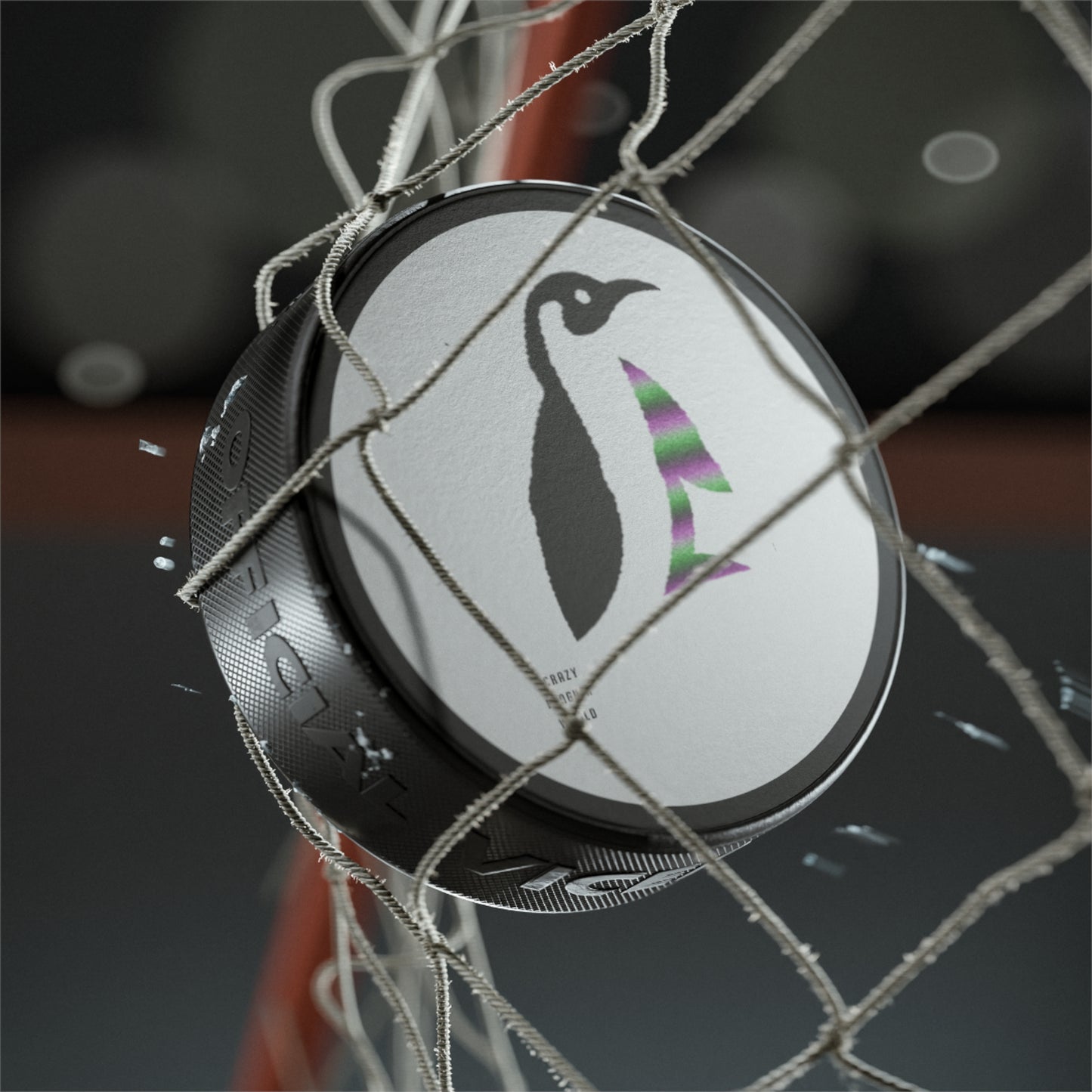 Hockey Puck: Crazy Penguin World Logo White