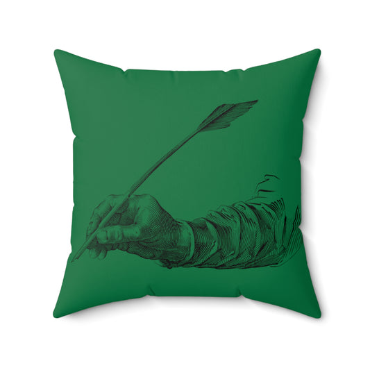 Spun Polyester Square Pillow: Writing Dark Green