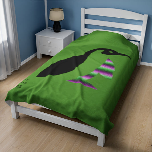 Velveteen Plush Blanket: Crazy Penguin World Logo Green