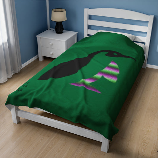 Velveteen Plush Blanket: Crazy Penguin World Logo Dark Green