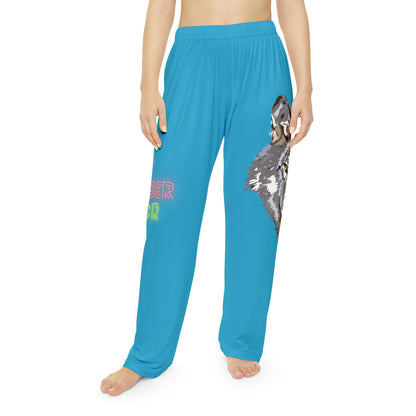 Pambabaeng Pajama Pants: Wolves Turquoise 