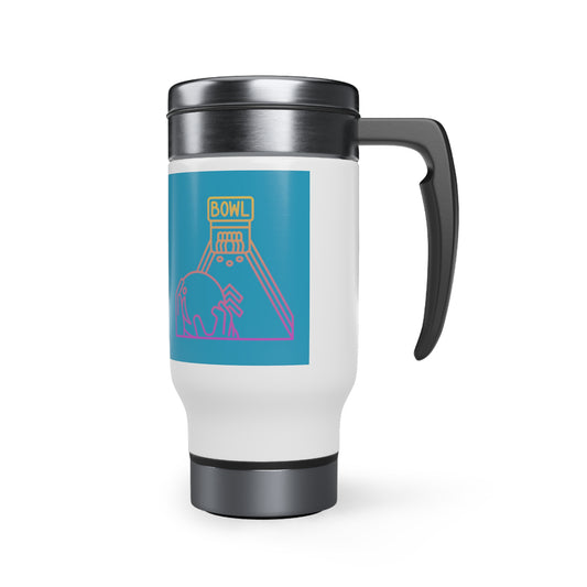 Stainless Steel Travel Mug with Handle, 14oz: Bowling Turquoise