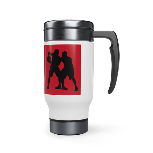 Stainless Steel Travel Mug with Handle, 14oz: Basketball Dark Red