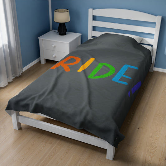 Velveteen Plush Blanket: LGBTQ Pride Dark Grey