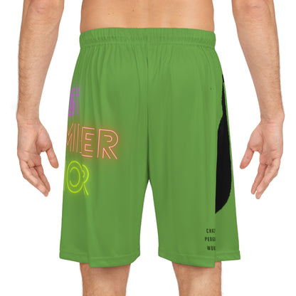 Basketball Shorts: Crazy Penguin World Logo Green