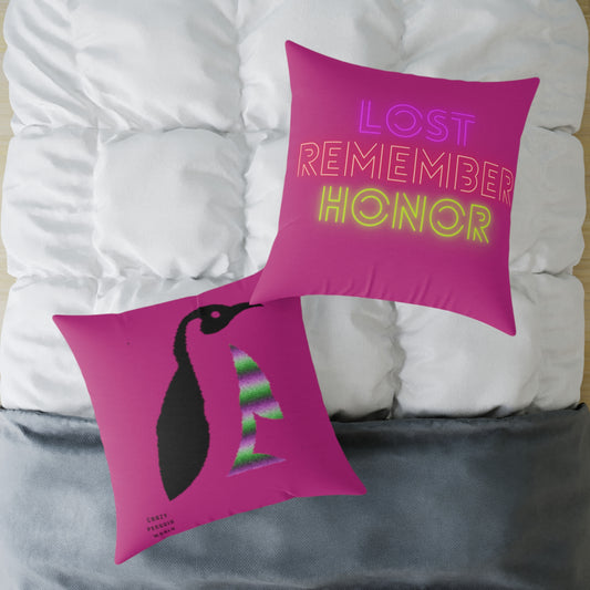 Spun Polyester Pillow: Crazy Penguin World Logo Pink