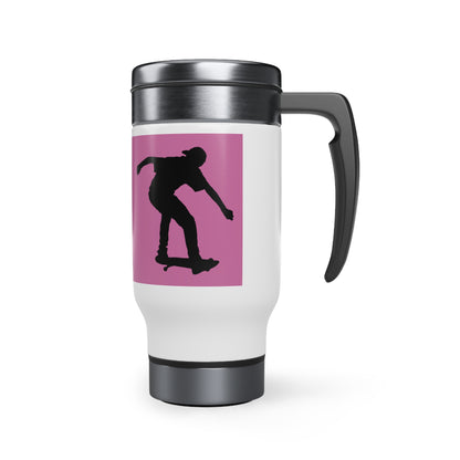 Stainless Steel Travel Mug with Handle, 14oz: Skateboarding Lite Pink