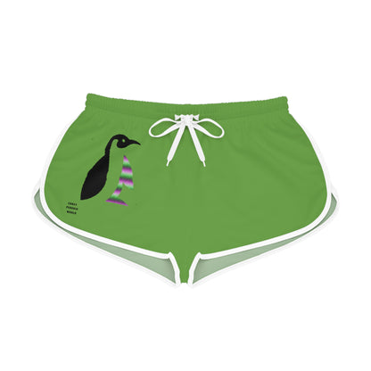 Women's Relaxed Shorts: Crazy Penguin World Logo Green