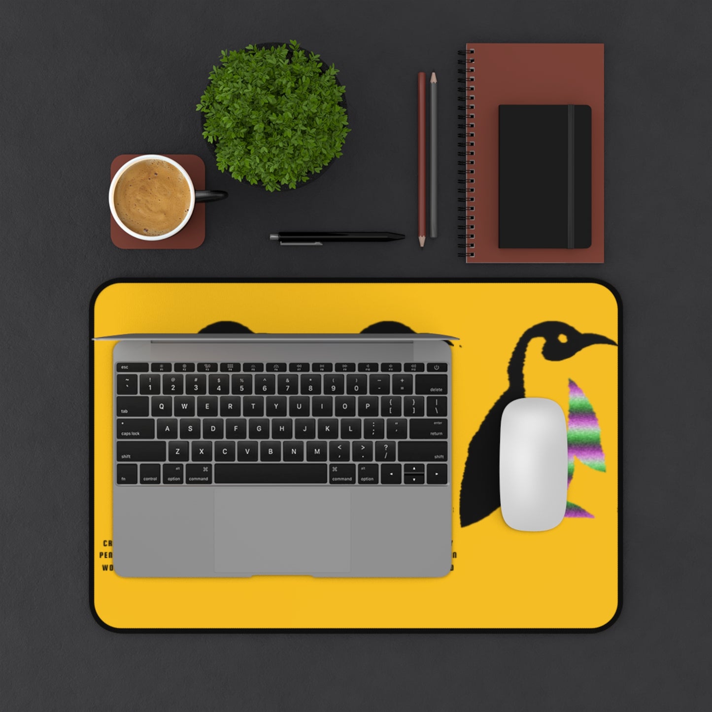 Desk Mat: Crazy Penguin World Logo Yellow