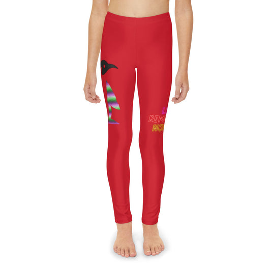 Youth Full-Length Leggings: Crazy Penguin World Logo Dark Red