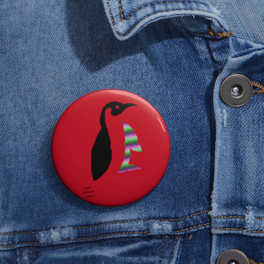 Custom Pin Buttons Crazy Penguin World Logo Dark Red