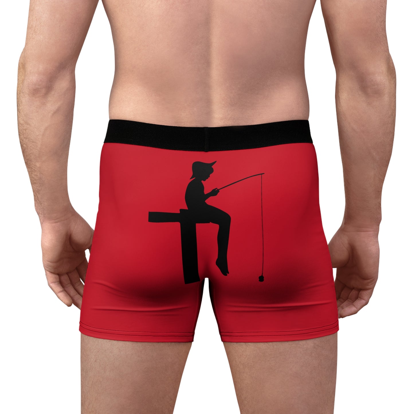 Men's Boxer Briefs: Fishing Dark Red