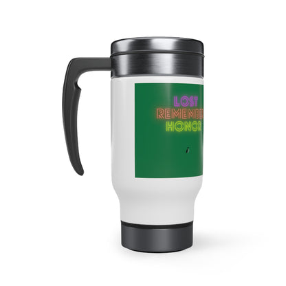 Stainless Steel Travel Mug with Handle, 14oz: Volleyball Dark Green