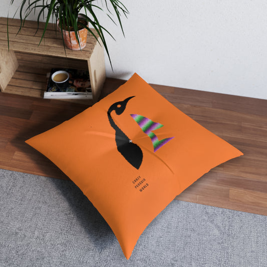Tufted Floor Pillow, Square: Crazy Penguin World Logo Crusta