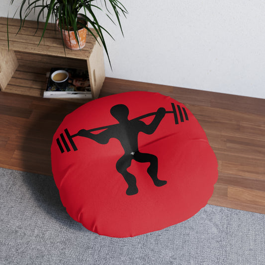 Tufted Floor Pillow, Round: Weightlifting Dark Red