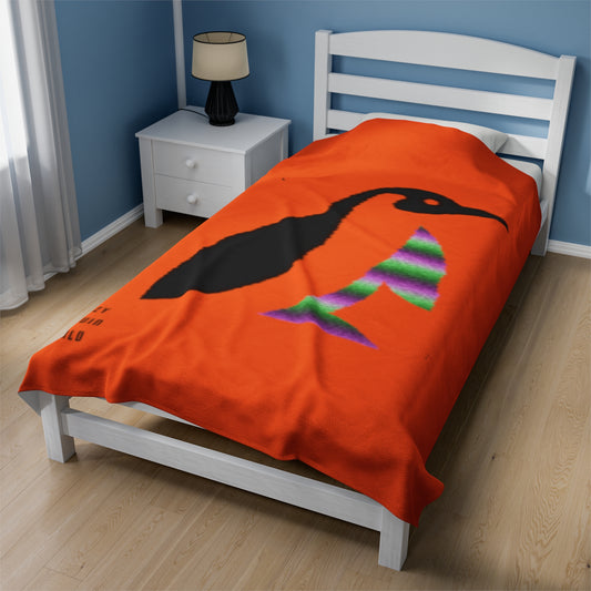 Velveteen Plush Blanket: Crazy Penguin World Logo Orange