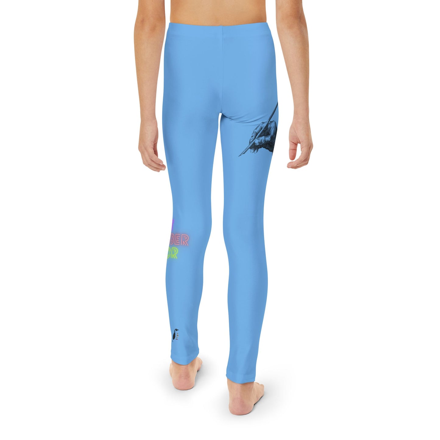 Youth Full-Length Leggings: Writing Lite Blue