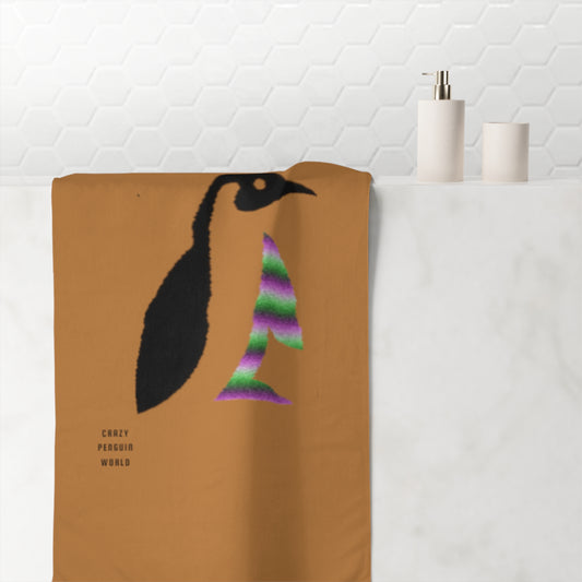 Mink-Cotton Towel: Crazy Penguin World Logo Lite Brown