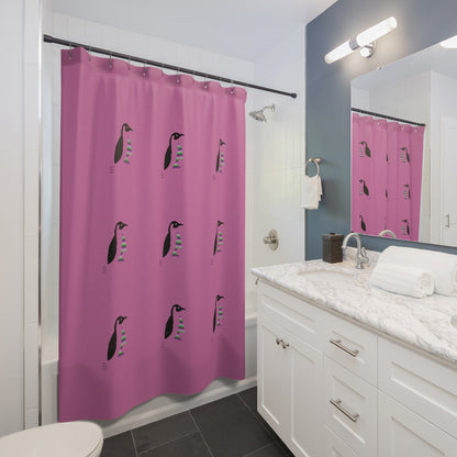 Shower Curtains: #2 Crazy Penguin World Logo Lite Pink