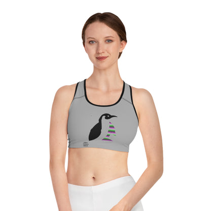 Sports Bra: Crazy Penguin World Logo Lite Grey