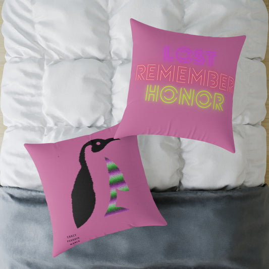 Spun Polyester Pillow: Crazy Penguin World Logo Lite Pink