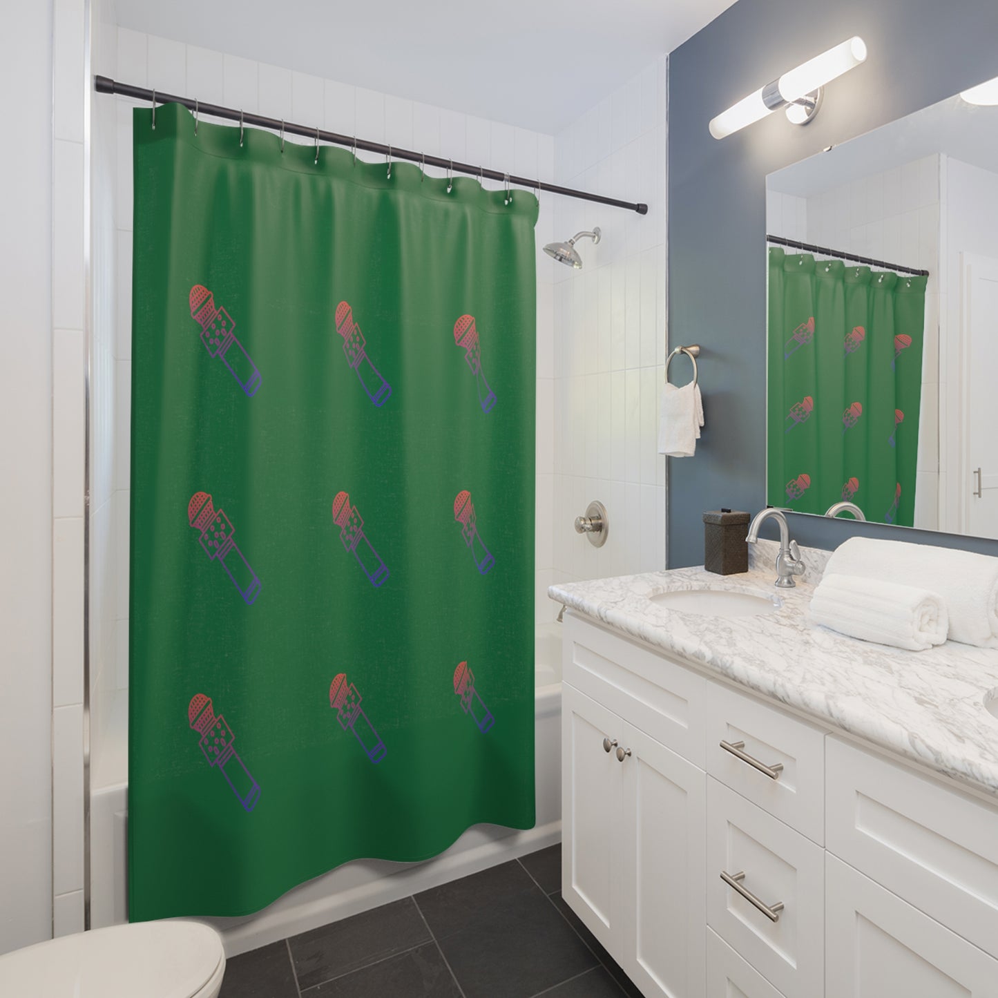 Shower Curtains: #2 Music Dark Green