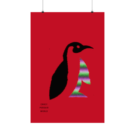 Premium Matte Vertical Posters: Crazy Penguin World Logo Dark Red