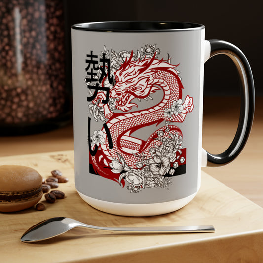 Two-Tone Coffee Mugs, 15oz: Dragons Lite Grey