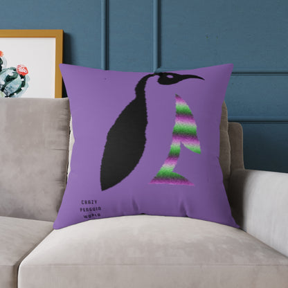 Spun Polyester Pillow: Crazy Penguin World Logo Lite Purple