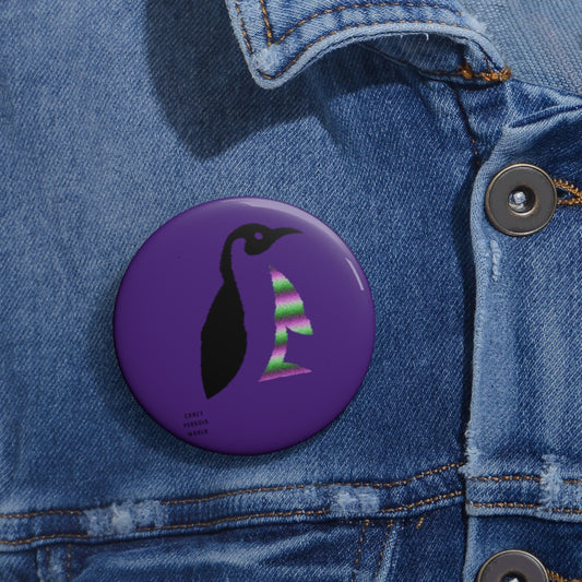 Custom Pin Buttons Crazy Penguin World Logo Purple