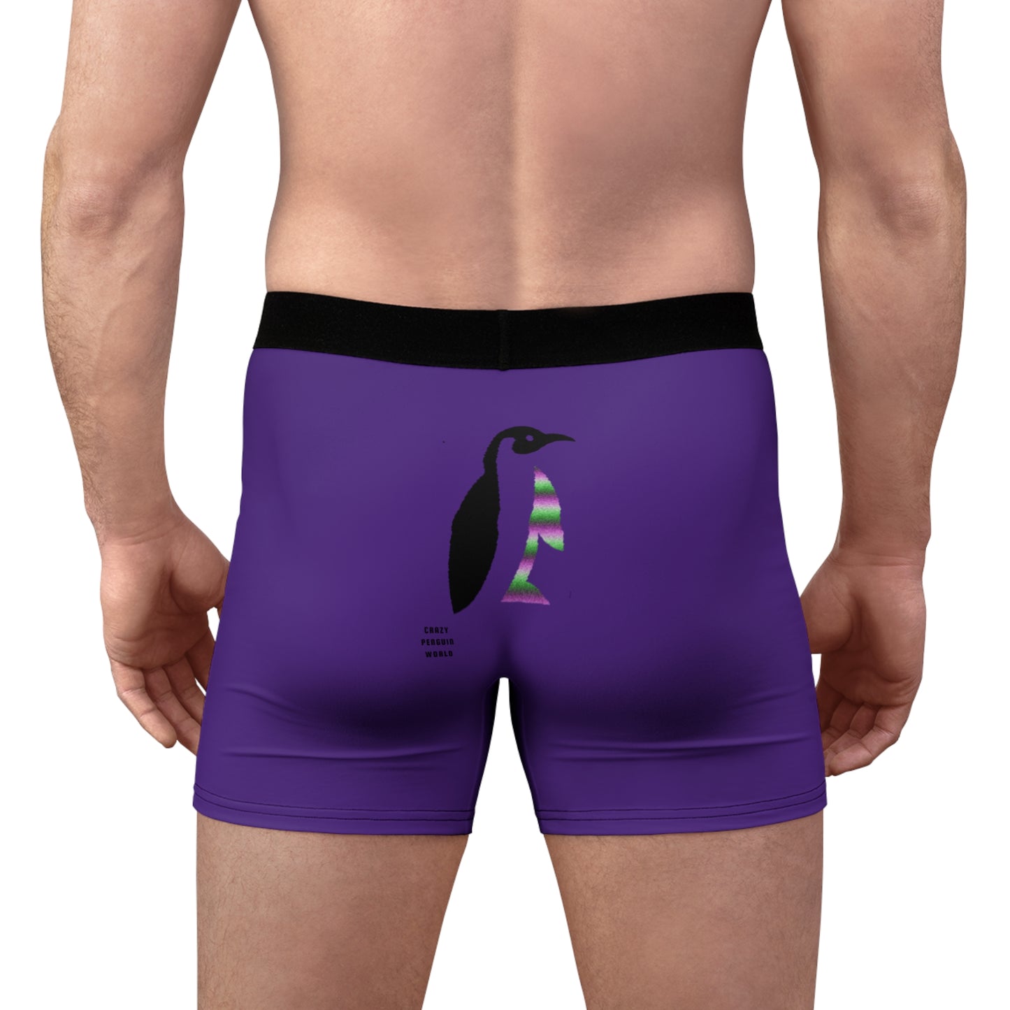 Men's Boxer Briefs: Crazy Penguin World Logo Purple