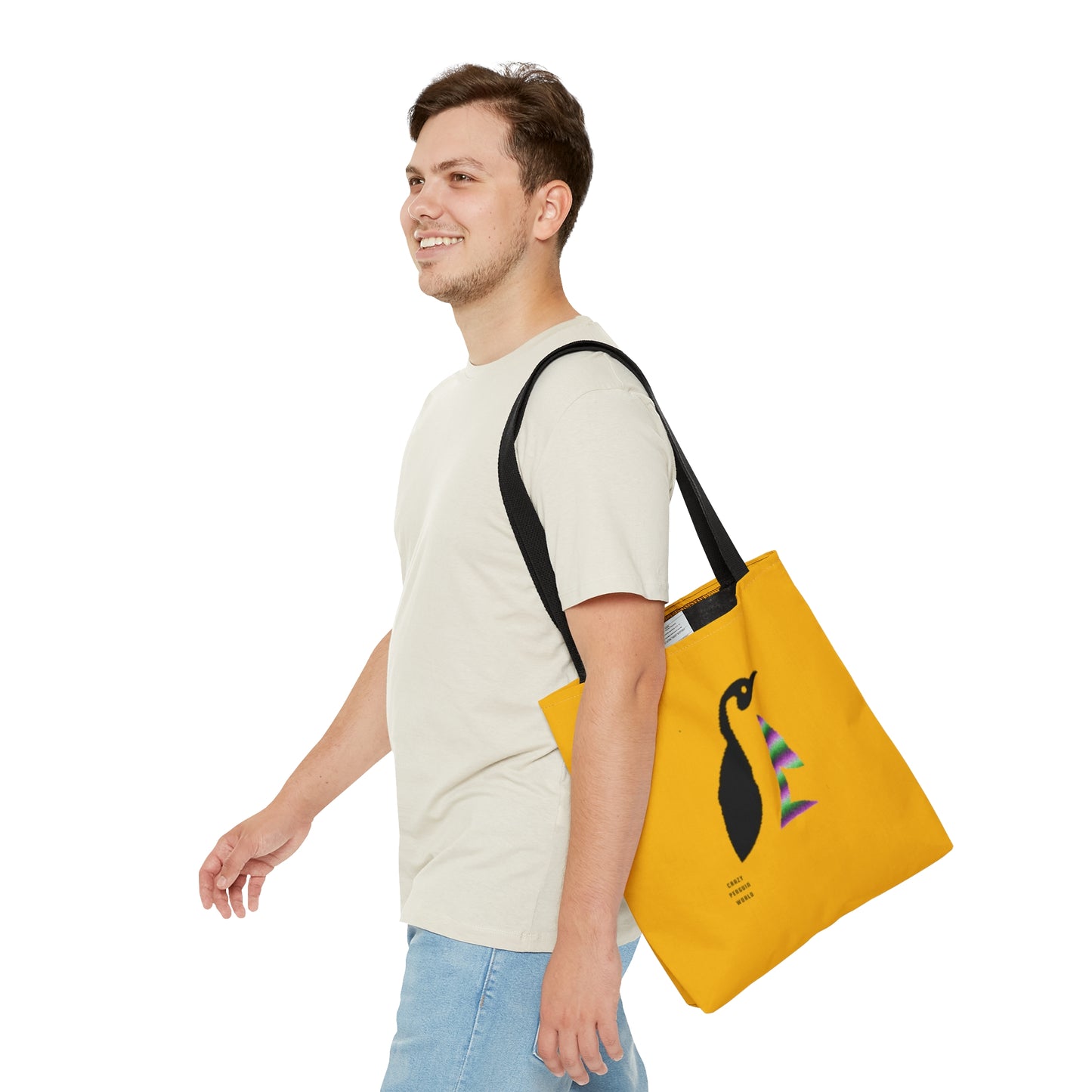 Tote Bag: Crazy Penguin World Logo Yellow