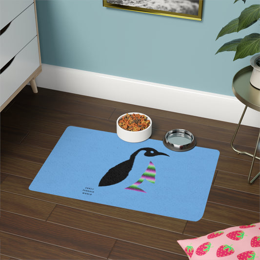 Pet Food Mat: Crazy Penguin World Logo Lite Blue
