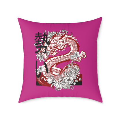 Spun Polyester Pillow: Dragons Pink