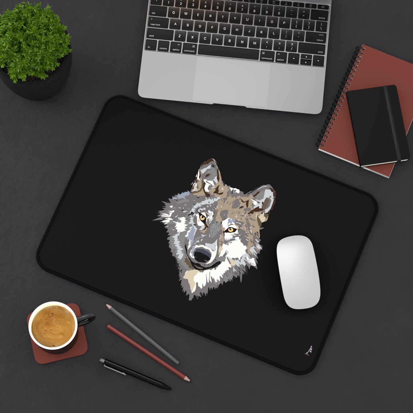 Desk Mat: Wolves Black