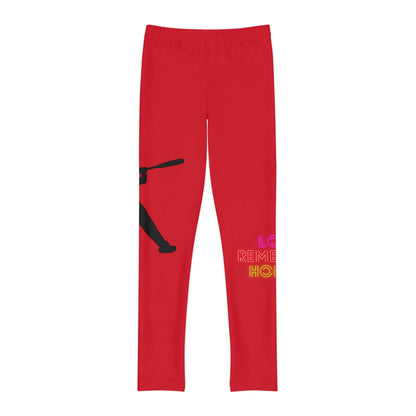 Youth Full-Length Leggings: Baseball Dark Red