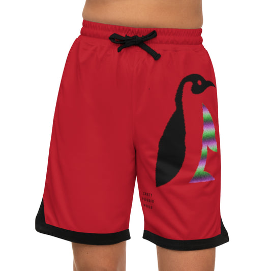 Basketball Rib Shorts: Crazy Penguin World Logo Dark Red